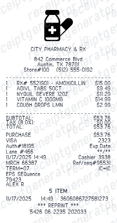 Prescription RX Receipt