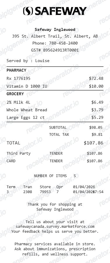 Safeway Receipt