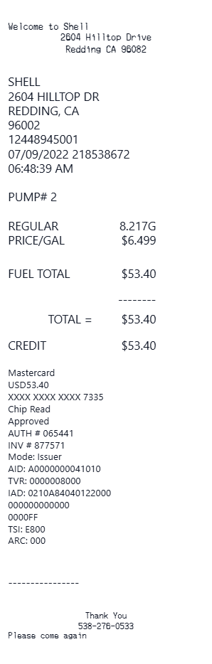 Shell Receipt - Preview of the template design