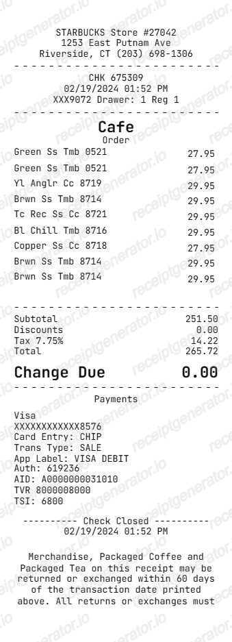 Starbucks Receipt preview