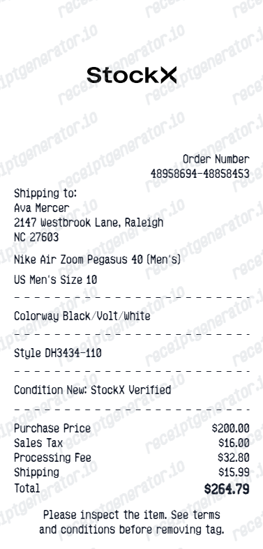 Stockx Receipt