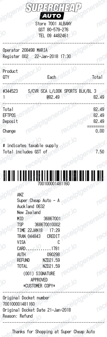 Supercheap Auto receipt