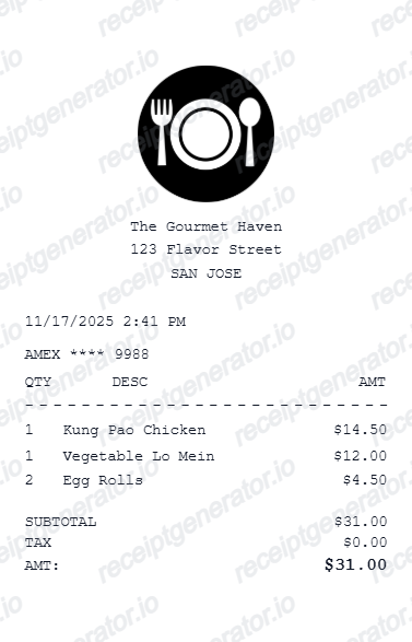 Takeout Receipt - Preview of the template design