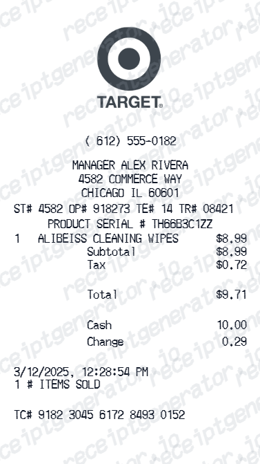 Target Receipt - Preview of the template design