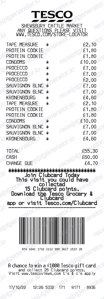 Tesco Receipt - Preview of the template design