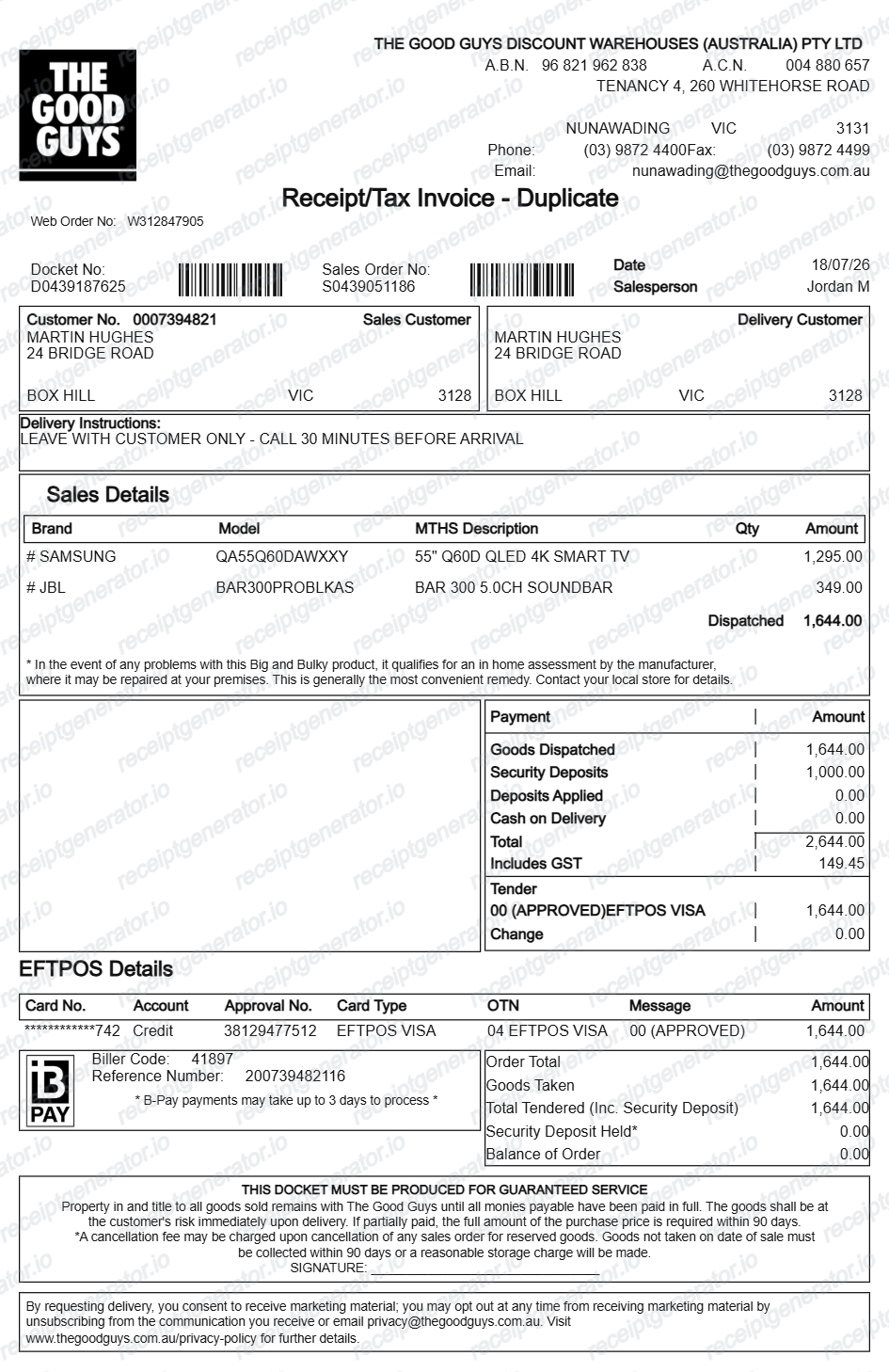 The Good Guys receipt