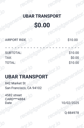 Uber Receipt V2 - Preview of the template design