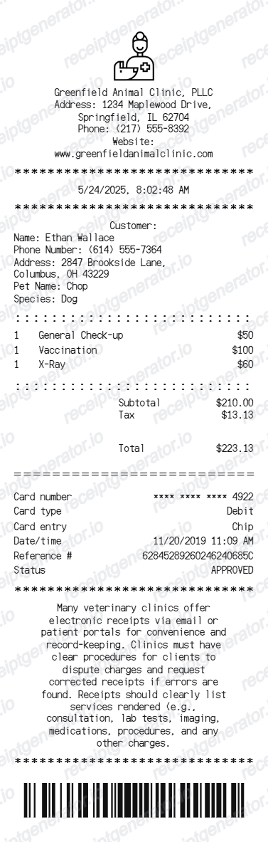 Free Veterinary Receipt Generator - Download PDF preview