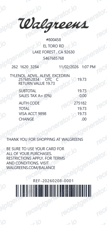 Walgreens Receipt