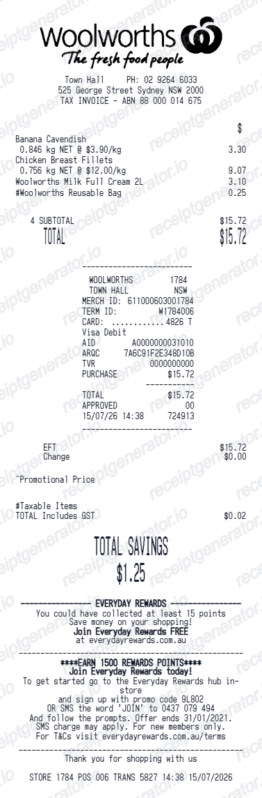 Woolworths receipt